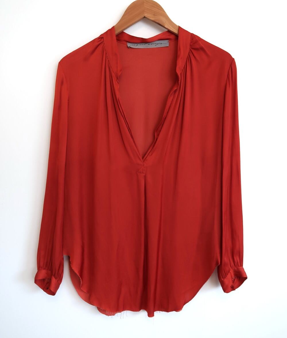 RAQUEL ALLEGRA Deep V-Neck Blouse Top Autumn Pumpkin Spice Garmentory 1 S $398